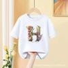 Floral AZ Kids Tshirt 26 Letters Cute ABCD Cartoon Short Sleeve Tee for Girls Summer Fashion Polyester Fabric