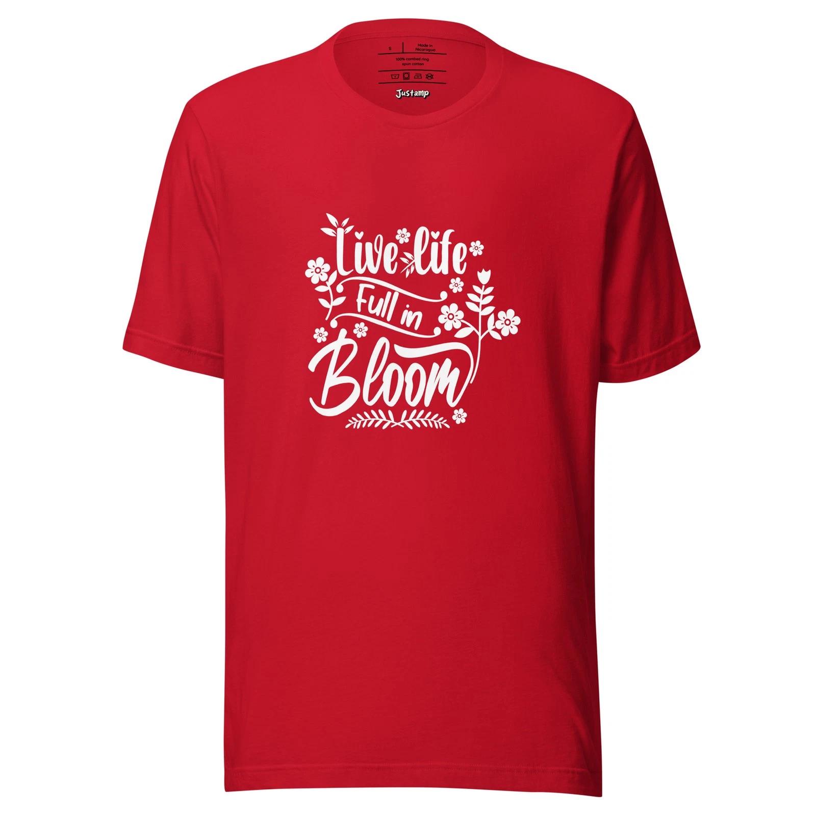 Live Life Full in Bloom Floral Quote Spring T-Shirt L
