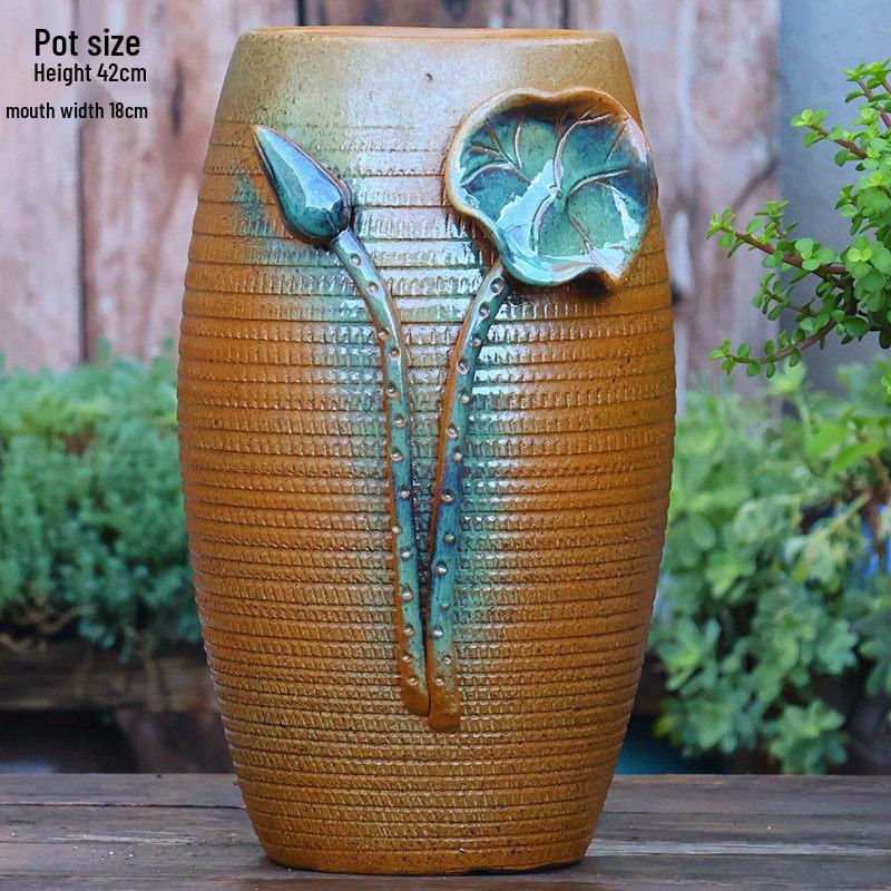Retro Handmade Ceramic Waterfall Pot: Ancient Fish Farming Water Feature for Courtyard Landscapes