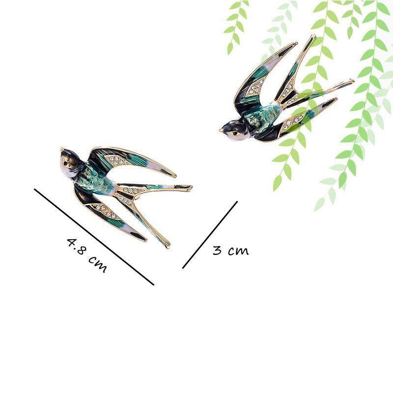 European and American Retro Vintage Style Imitation Enamel Diamond-Encrusted Swallow and Magpie Brooch for Coat and Jacket, Gift