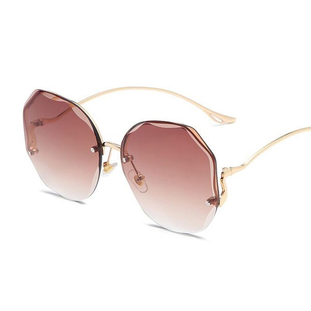 Luxe Ronde Gradiënt Zonnebril Vrouwen Metalen Gebogen Tempels Brillen Oceaan Randloze Mode Zonnebril Dames UV400