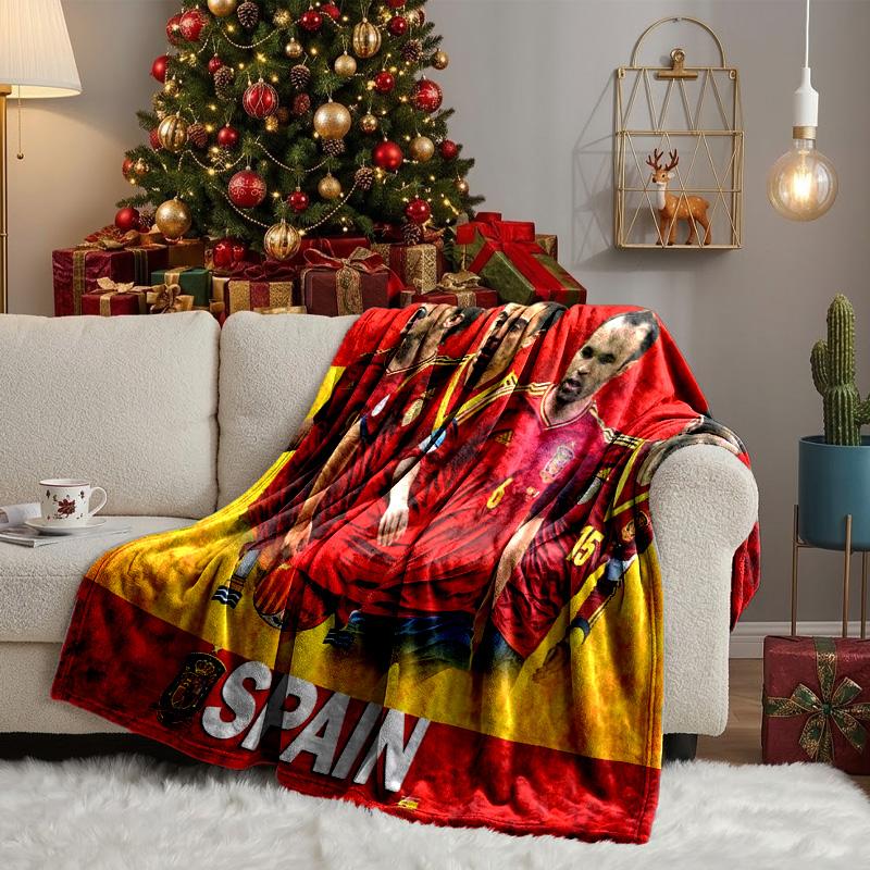 Spain Flag Map Art Throws Blanket Flannel Blankets Plush for Couch Bed Gifts for Men Women Travel picnic blanket Christmas fan gifts