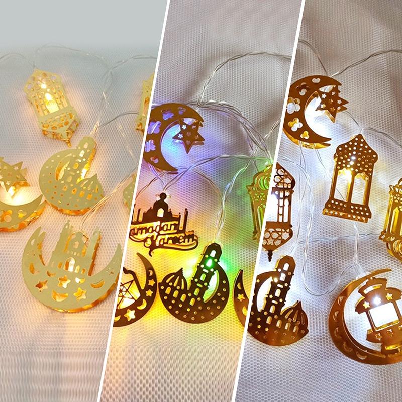 Eid Mubarak Moon Star Iron Art Led String Lights Ramadan Kareem Decoration for Home 2024 Islamic Muslim Festival Party Supplies