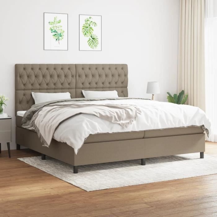 3142045 vidaXL Lit à sommier tapissier avec matelas Taupe 200x200 cm Tissu