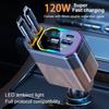 120W 4 In 1 Car Charger Multi Functional Scalable Cable Portable Car Fast Charging Mobile Phone Adapter