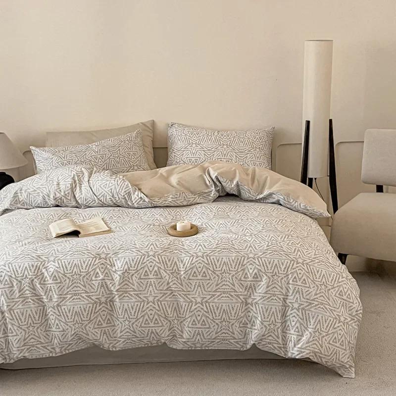 High Quality Grid Printed Flat Sheet Bedding Sets Light Luxury Cotton Soft Quilt Cover Single Double Bed Comfort Set for Adults