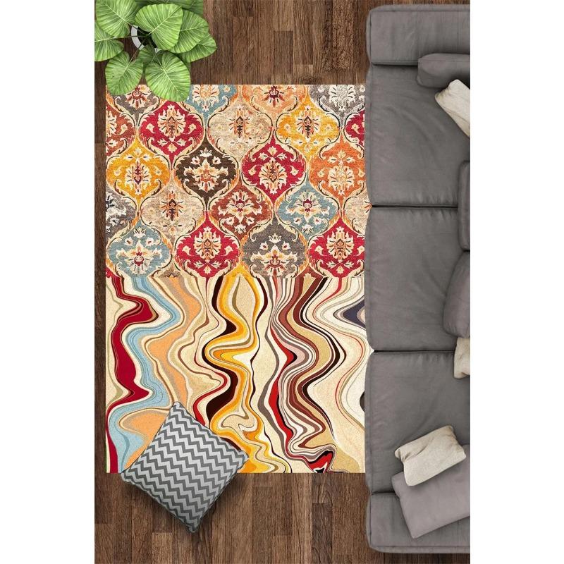 Traditional Oriental Rug Mid Century Design Rug Digital Graphics Design for Luxry Vibe Living Room Rug Cool Shapes Rug Non Slip