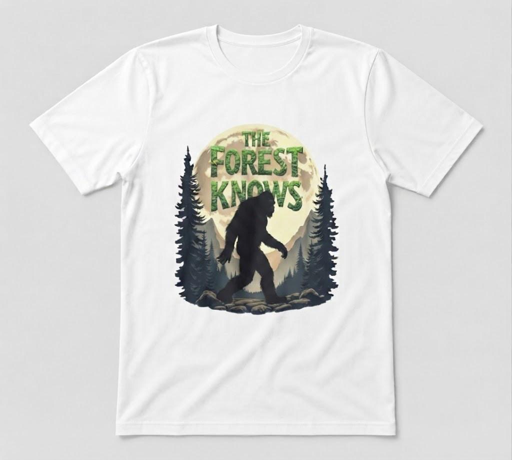 The Forest Knows Bigfoot Sasquatch Unisex White T-shirt