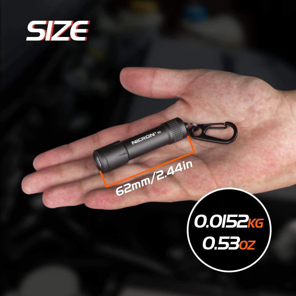 Nicron Mini Flashlight with IPX7 100 Handheld Carabiner, Waterproof, N1, Lumens, Light/Torch