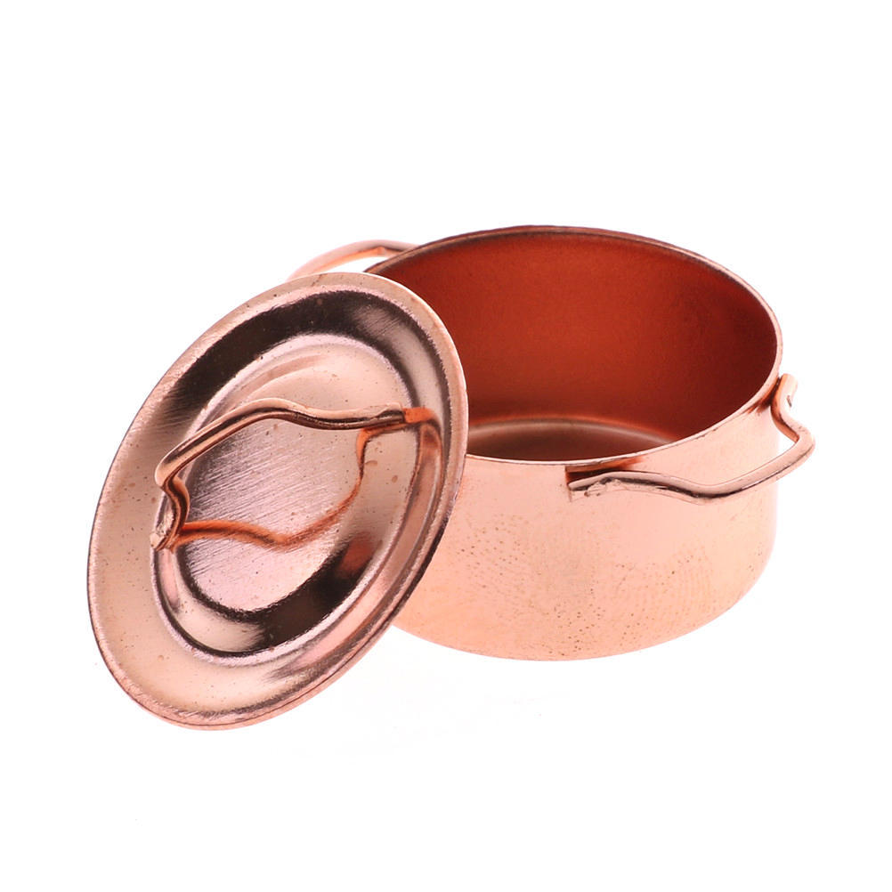 1/12 Miniaturní měděný kuchyňský domeček pro panenky s poklicí