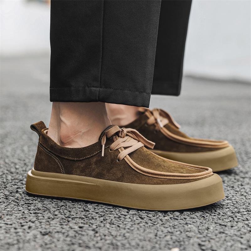 

Мужская обувь 2025 года, новые повседневные туфли на шнуровке, ретро-трендовые туфли для доски, замшевые матовые низкие туфли-одиночки 8007-J 38 хаки