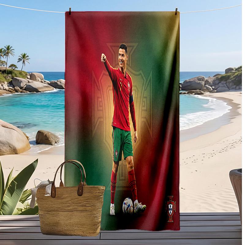 Cristiano Ronaldo Aufdruck Strandtuch Schnelltrocknend Super Saugfähig Weiches Badetuch zum Schwimmen Strand Reisen Fan Souvenir Geschenk