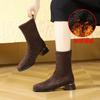 Low Heel Short Boots Black Skinny Boots New Autumn and Winter Square Head Back Zipper Suede Elastic Boots