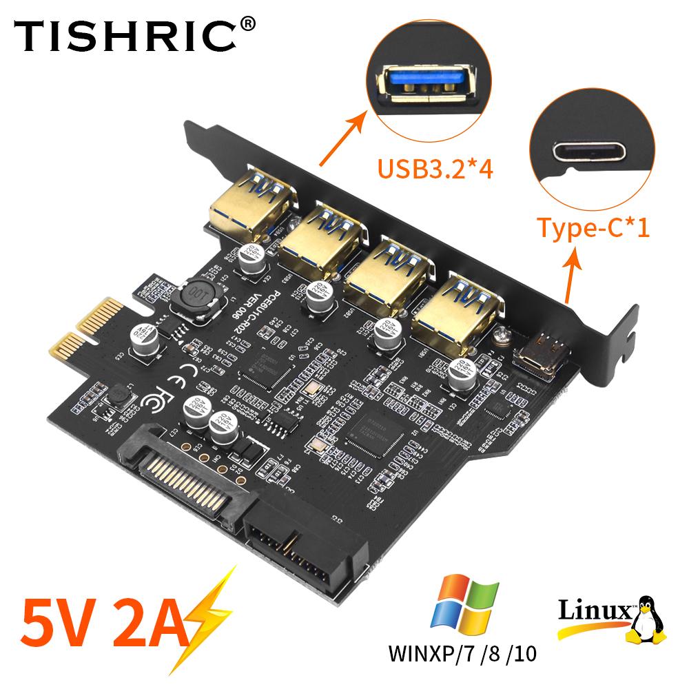 

TISHRIC 4-портовая карта расширения USB3.2 TYPE-C PCIE с контроллером PCI E, 5 Гбит/с, поддержка PCI-E X16, дополнительная карта D720201 управления