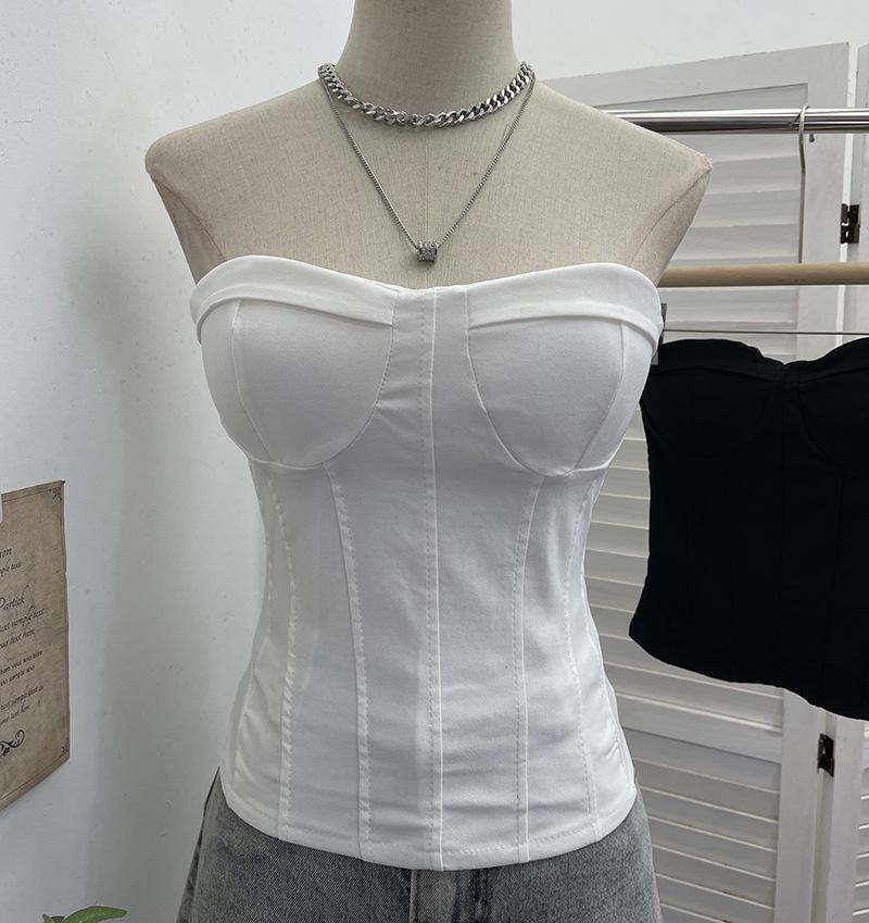 

Curve-Flattering Tube Top with Padded Bust & Non-Slip Strips - Elastic Shirring, Short, Hot Girl Style Outerwear 8151 One Size белый
