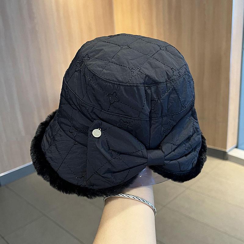 Butterfly Knot Fisherman Hat for Women In Winter Fashionable Warm Versatile Cotton Stuffed Hat
