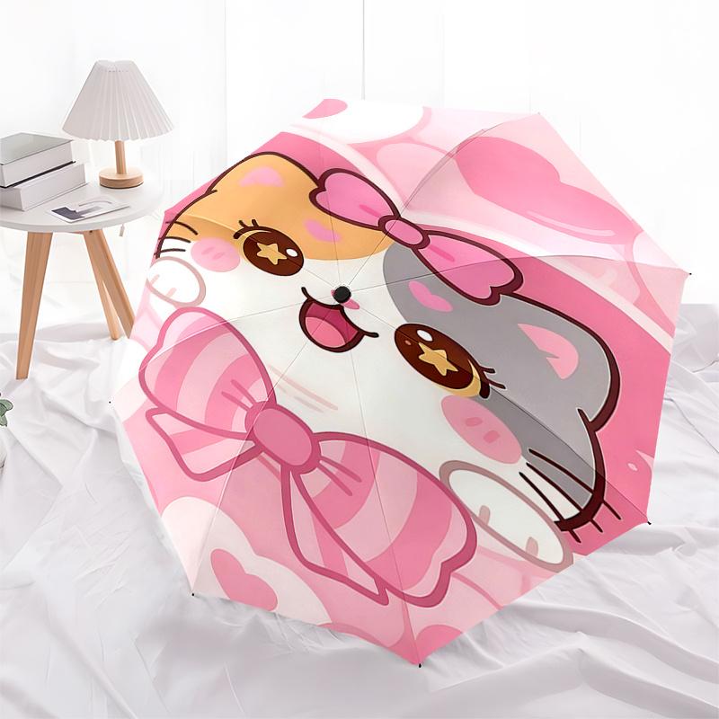 

Kawaii Cat Heart Print Automatic Folding Umbrella Portable 3 Fold Design with 8 Bone Iron Frame,Perfect for Fans,Travelers,and Daily Us