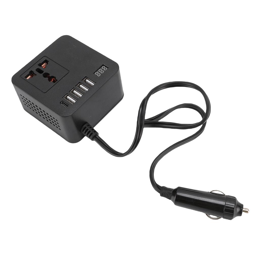 150W Car Inverter 12V 24V to 220V 110V Car Plug Outlet Inverter with Cigar Lighter Input 4 USB 1 Type C Port Universal