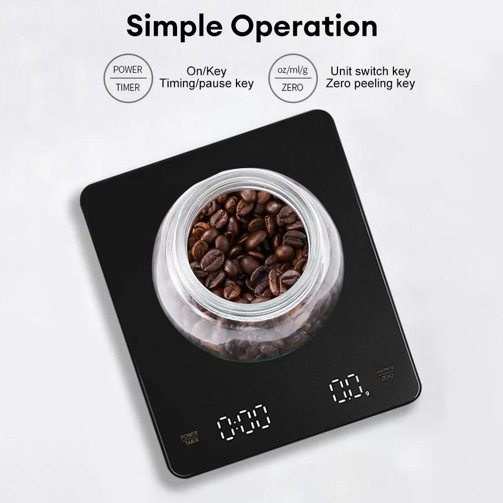 3kg/0.1g High-precision Electronic Coffee Scale with Timer LED Display USB Charging Professional Kitchen Scale Coffee Tools