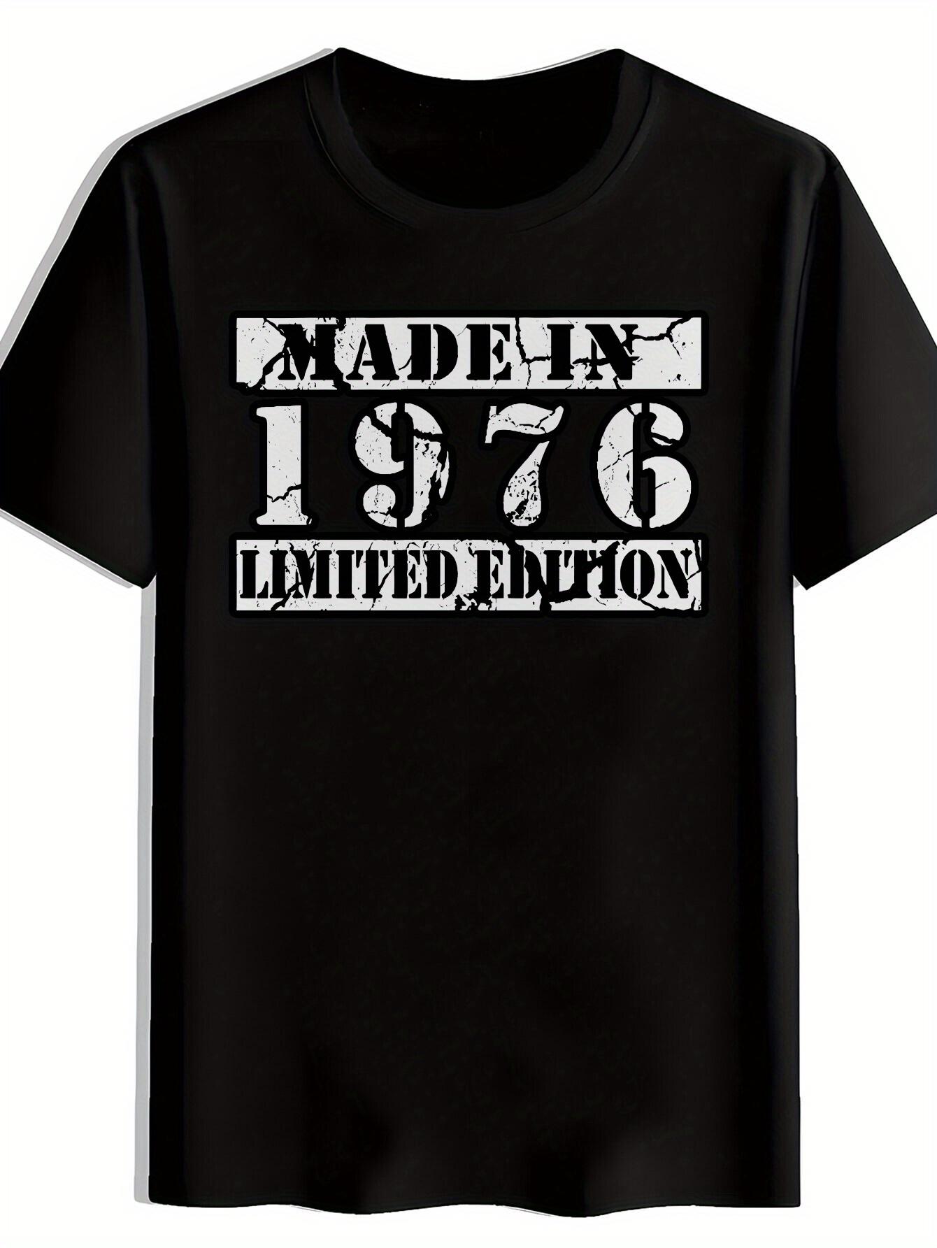 Vintage 1976 Limited Edition Graphic T-shirt - Distressed Black Tee with Bold White Print L