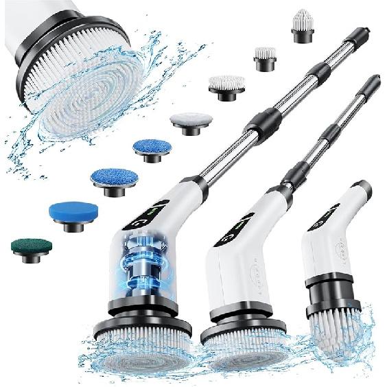 Leebein Electric Spin Scrubber, Cordless Cleaning Brush with 8 Replaceable Brush Heads, Tub and Floor Tile 360 Power Scrubber Dual Speed with
