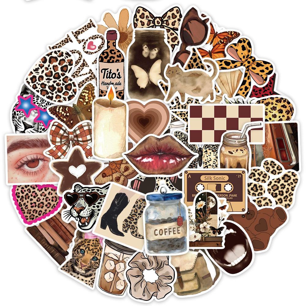 50pcs Leopard Love Stickers Set Retro Aesthetic Downtown Girls Stickers Cool Trendy Y2K Stickers for Laptop Skateboard