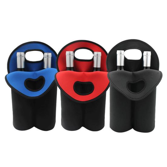 Yousheng Neoprene Double Wine Tote Bag Reusable Carrier Cooler for 2 Standard 750ml Bottles Wine Bottle Gift Bags for Travel Picnic Wedding