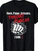 Herren Rock-Schere-Stein & Faust Icon Grafik T-Shirt - Rock RPSL Daumen Hoch Design, Schwarz Kurzarm Lässiges T-Shirt, Regul