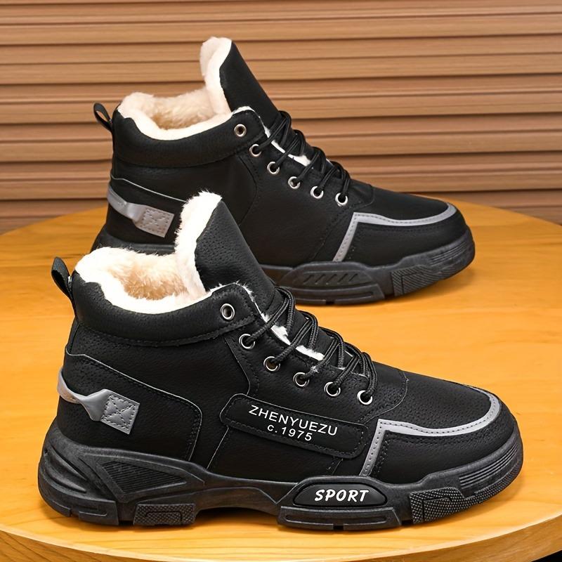 Large Size Winter Men's Plush Warm High Top Cotton Shoes, Korean Version Casual Snow Boots, Anti Slip and Wear-resistant Shoes