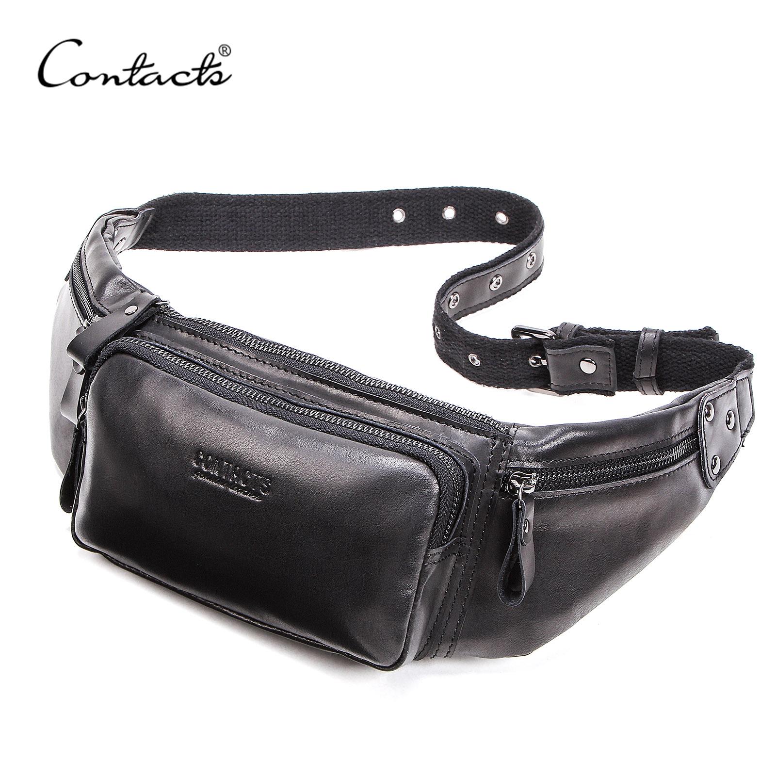 CONTACT'S Męska Nerka ze Skóry Naturalnej Casualowa Saszetka na Pas Torba Crossbody Torba na Ramię dla Mężczyzn czarny