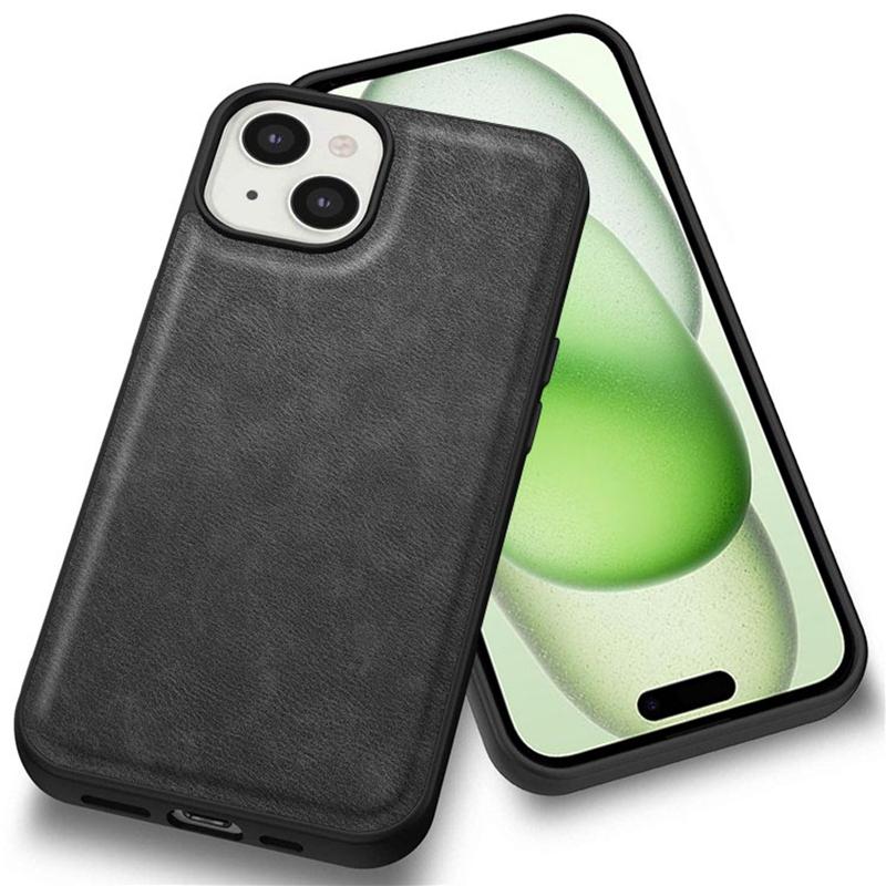 

For iPhone 15 Slim-Fit Shell PU Leather+TPU+PC Phone Cover Retro Phone Case Black