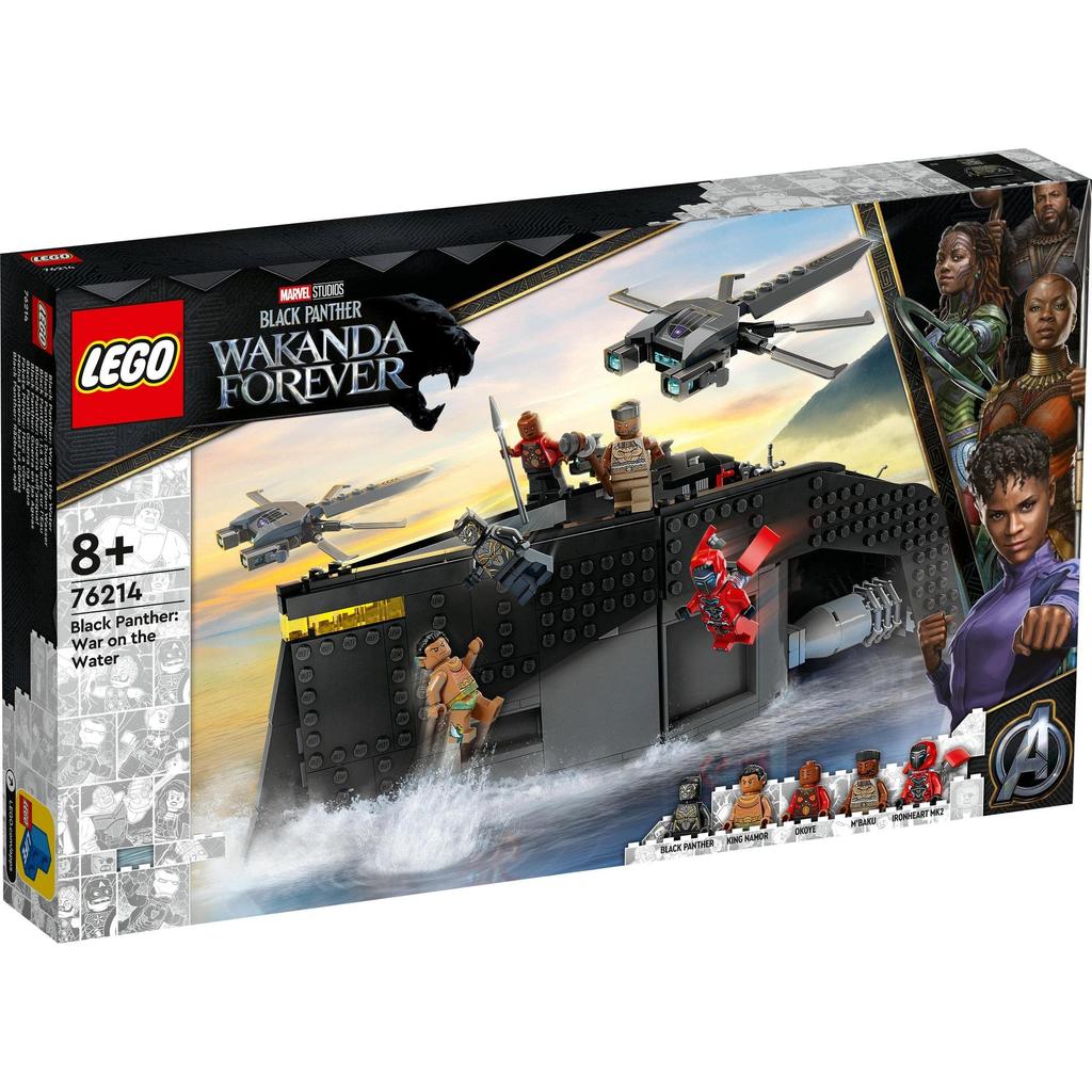 LEGO Super Heroes Marvel Black Battle on the Water 76214 Spielzeugblock, Geschenk, Superheld, amerikanischer Comic, Jungen, ab 8 Jahren, Panther