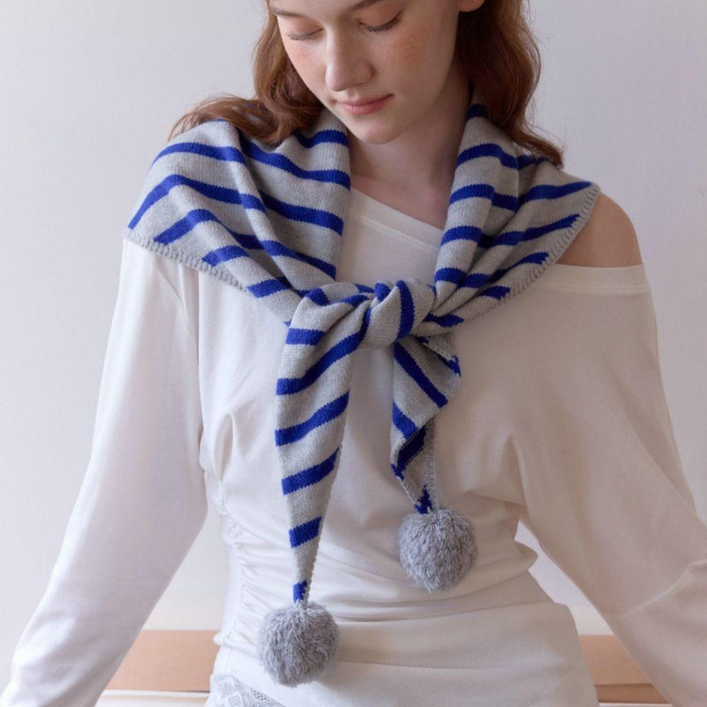 Plaid Triangular Knitted Shawl Long Winter Cashmere Scarves Retro Stripe Scarf  Women/Men