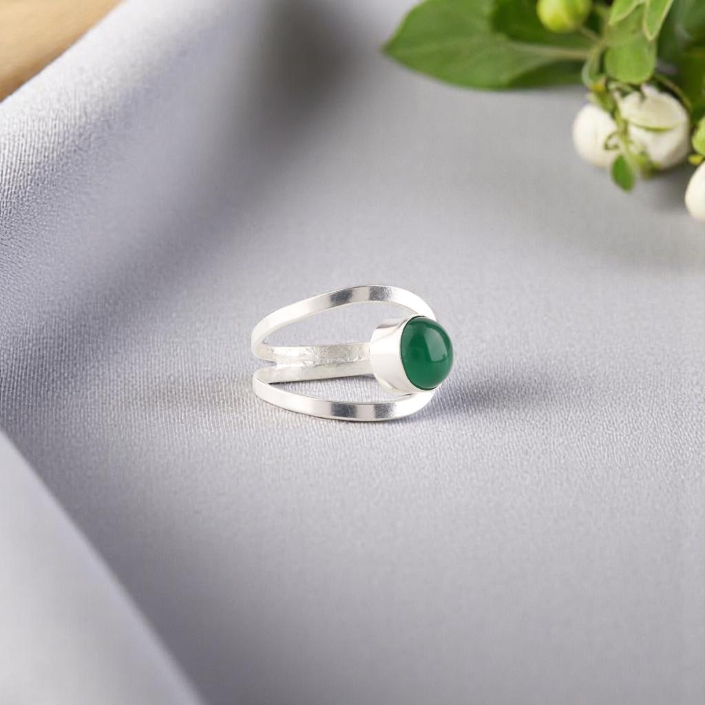 Natural Green Onyx Cab Gemstone 925 Sterling Silver Jewelry Handmade Women Ring RR-68-31