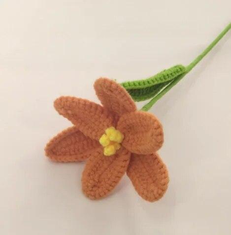 

Handmade Open Tulip Wool Flower Crochet Simulation Flower Decoration Birthday Gift Hand Bouquet Valentine s Day Goddess Day оранжевый