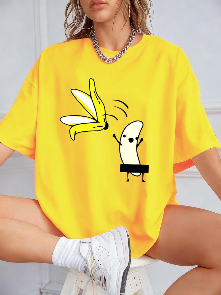 Cartoon Banana Dancing Prints TShirts Womens Cotton Summer Short Sleeve Tops Comfortable Loose ONeck T Shirt Casual Clothes