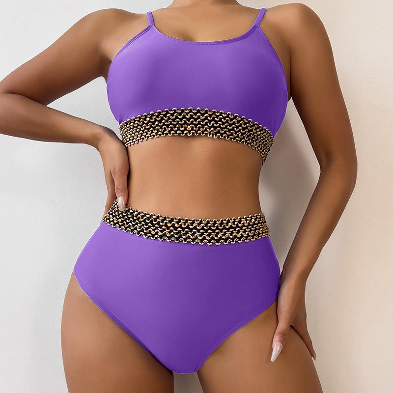 New Style High Waist Backless Bikini - Solid Color Women's Swimwear