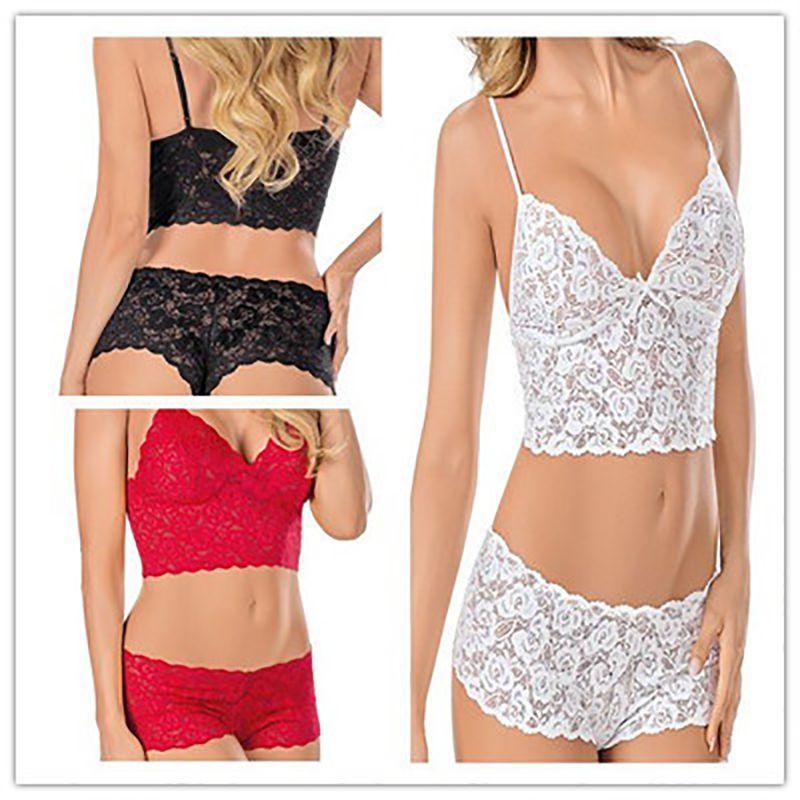 Women Sexy Lingerie Corset Lace Push Up Vest Top Bra And Pant Set Underwear Charm For Elegant Nights