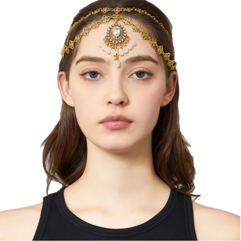 Vintage Bohemian Hair Chain with Water Drop Pendant , Exotic Middle Eastern Style Headpiece for Women