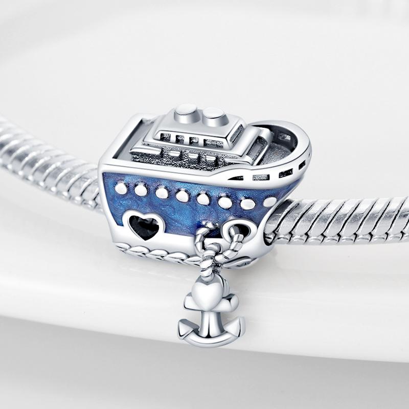 Copper Travel Charm Blue Cruise Ship'S Anchor Pendants Fit Diy Original Bracelet Necklace Fashion Party Jewelry