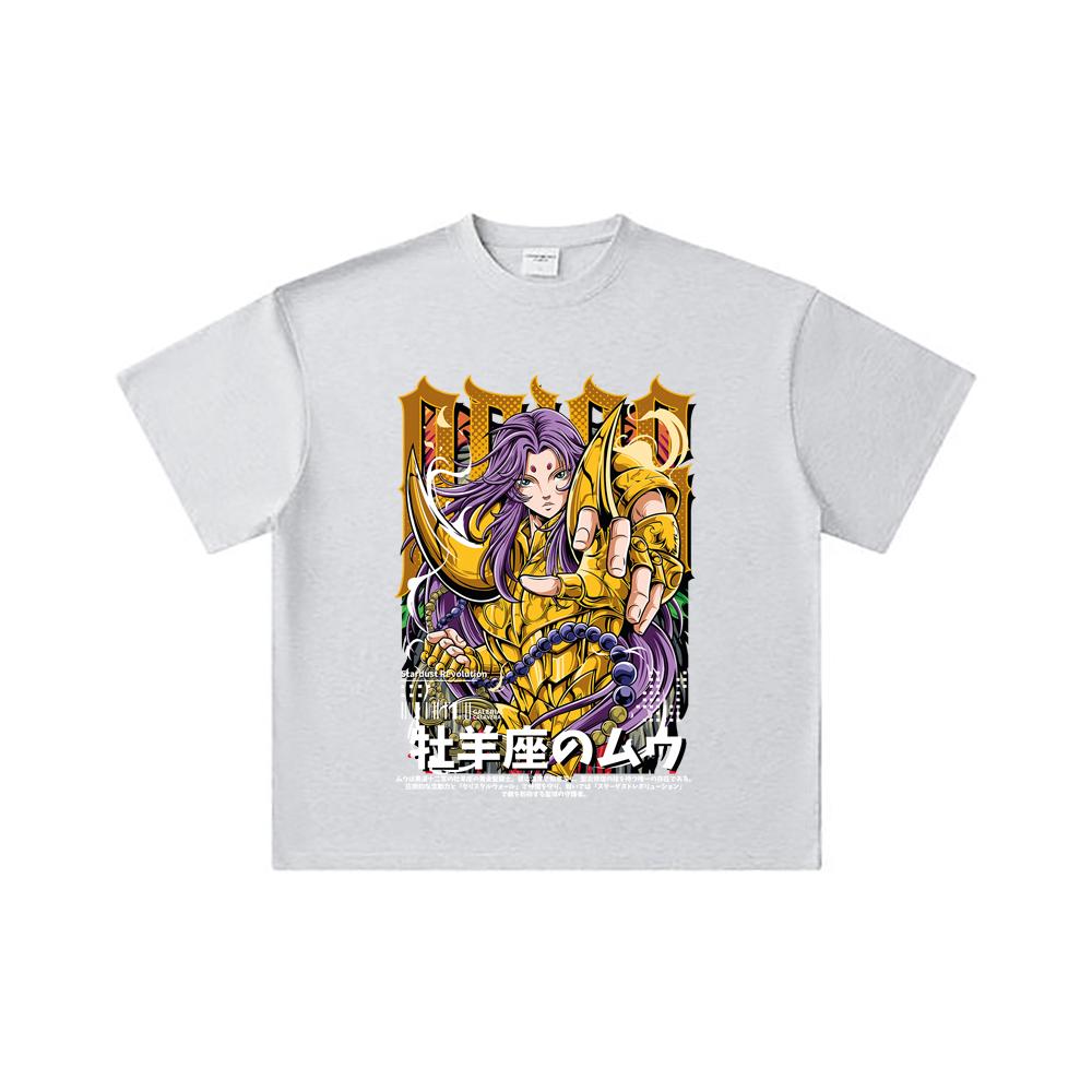 260 GSM Double Yarn 32 Count 100% Cotton Saint Seiya V26 Aries Print Unisex Heavy Cotton T Shirt