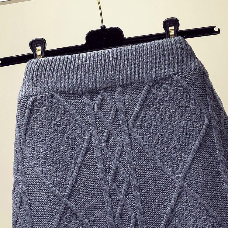 Fried Dough Twists Lingge Strickrock für Damen im Herbst und Winter, hohe Taille, schmaler, verdickter, mittellanger, umwickelter Hüftrock aus Wolle