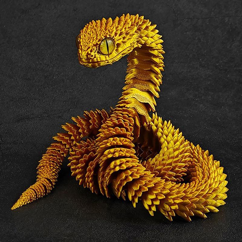 Articulated Snake Figure, 3D Printed Bush Viper Creature, Dragon Snake Inspired Joint Mobility Statue, Home Ornament