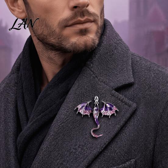 Dragon Lapel Pin 2Pcs Rhinestone Flying Brooch, Western Winged Pin, Alloy Brooch Sweater Cardigan Coat Suit Scarf Decor, Men Jewelry Accessories Clip