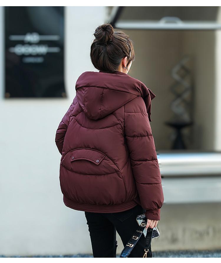 Women’s Short Hooded Windproof Thicken Warm Winter Jacket With Raglan Sleeves