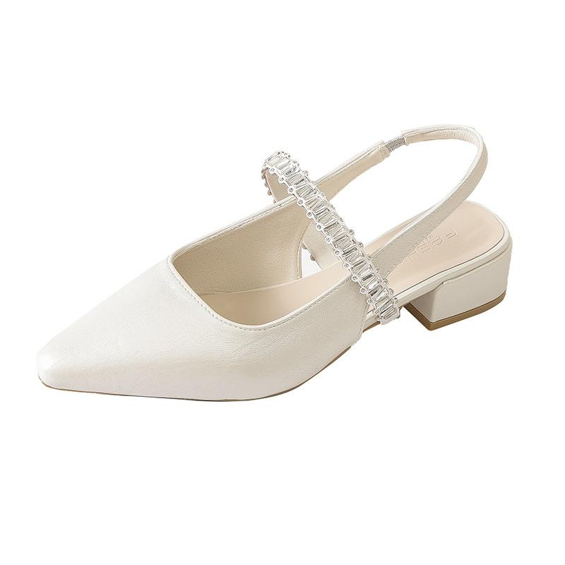 Pointed Thick Heel Fashion Single Shoes Women's Bag Head Sandals 2025 New Rear Air Shallow Mouth Middle Heel Mary Jane Shoes Women's Shoes