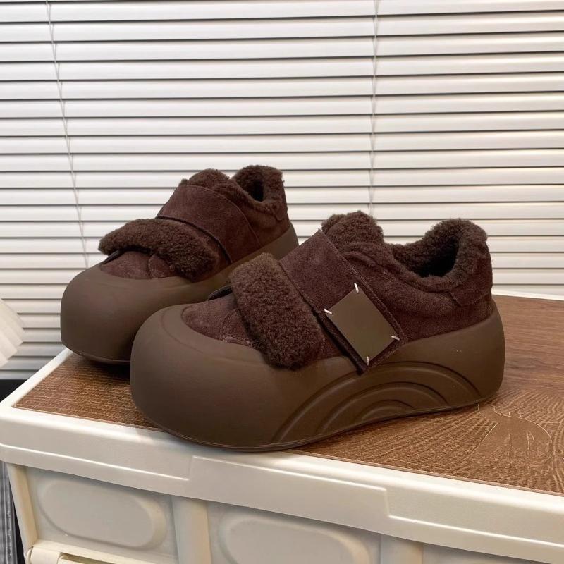 

Женские универсальные кеды на толстой подошве с круглым носком на липучке и флисе, новая повседневная обувь для скейтборда и хлопковая обувь 38 коричневый