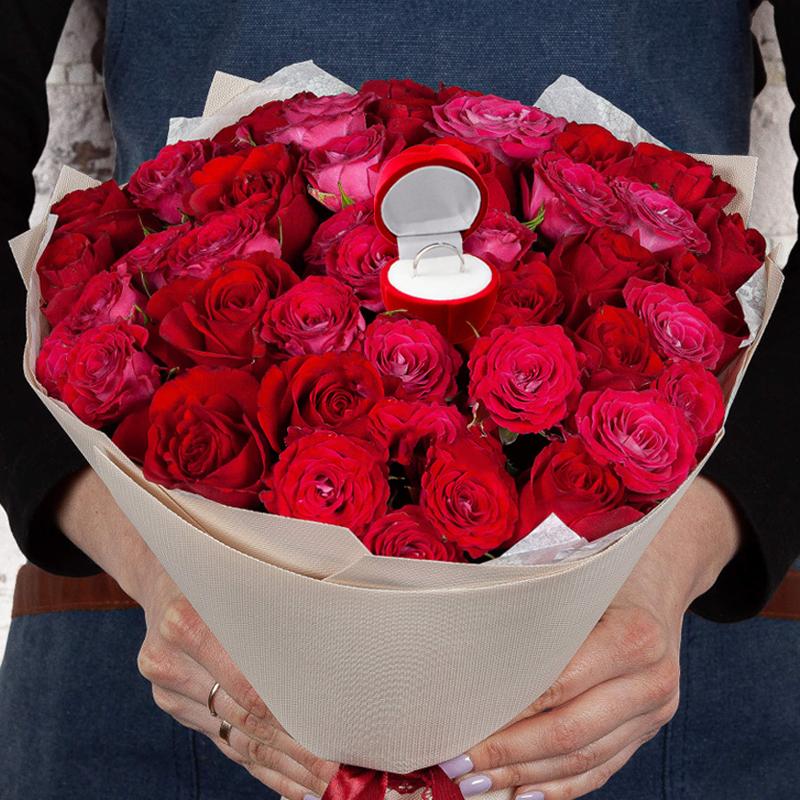 Simulated Rose Ring Box Earring Jewelry Storage Box Wedding Engagement Romantic Gift Decoration Props 3D Red Rose Flower Case