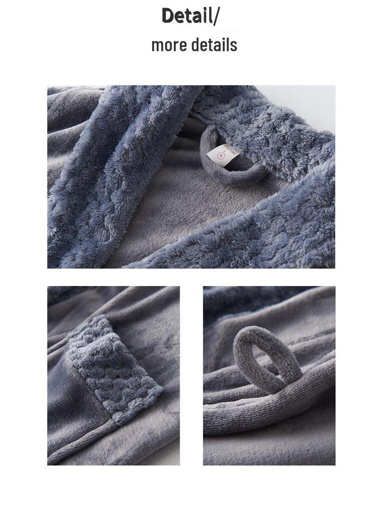 Winter Couple's Thick Flannel Robe - Warm Coral Fleece Long Bathrobe for Men and Women