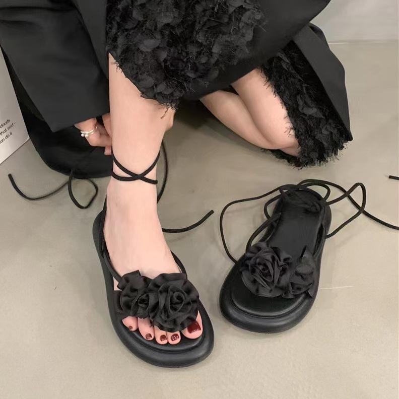 Fashion Women Sandals Summer Flower Design Fashion Dress Shoes Narrow Band Platform Wedges Heel Ladies Ankle Strap Gladiator Sandalias